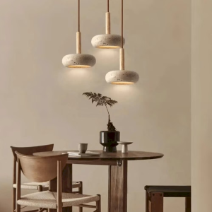 Travertine & Wood Pendant Light, model HPL-000426