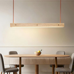 Travertine & Leather Linear Bar Pendant Light, model HPL-000434