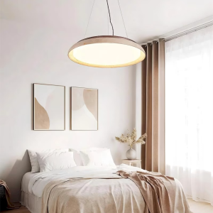 Travertine & Wood Disc Saucer Pendant Light, model HPL-000441