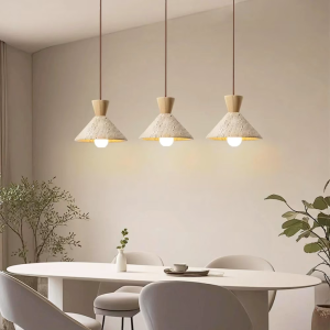 Travertine & Wood Cone Pendant Light, model HPL-000442