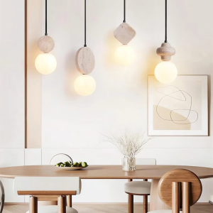 Travertine & Glass Globe Pendant Light, model HPL-000445