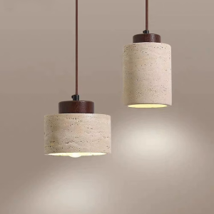 Travertine & Wood Pendant Light, model HPL-000447