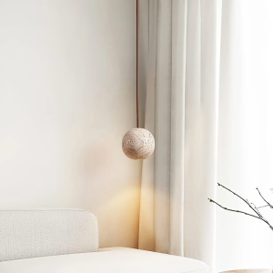 Travertine Sphere Pendant Light, model HPL-000450