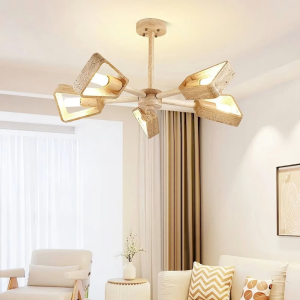 Travertine & Wood Chandelier, model HPL-000454