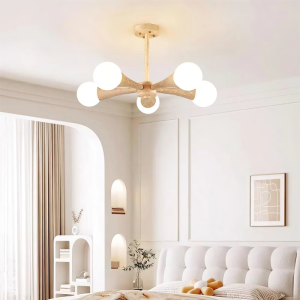 Travertine & Wood Sputnik Globe Chandelier, model HPL-000457