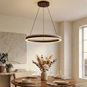 Travertine & Wood Ring Chandelier, model HPL-000458