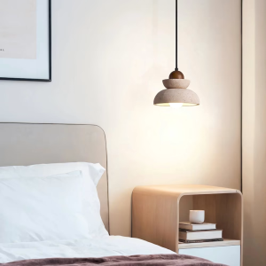 Travertine & Wood Tiered Pendant Light, model HPL-000463