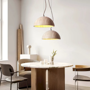 Travertine & Glass Dome Globe Pendant Light, model HPL-000465