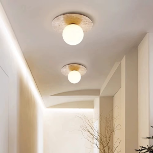 Travertine & Glass Round Wall Sconce, model HPL-000473