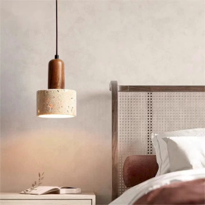 Terrazzo & Wood Cylinder Pendant Light, model HPL-000477