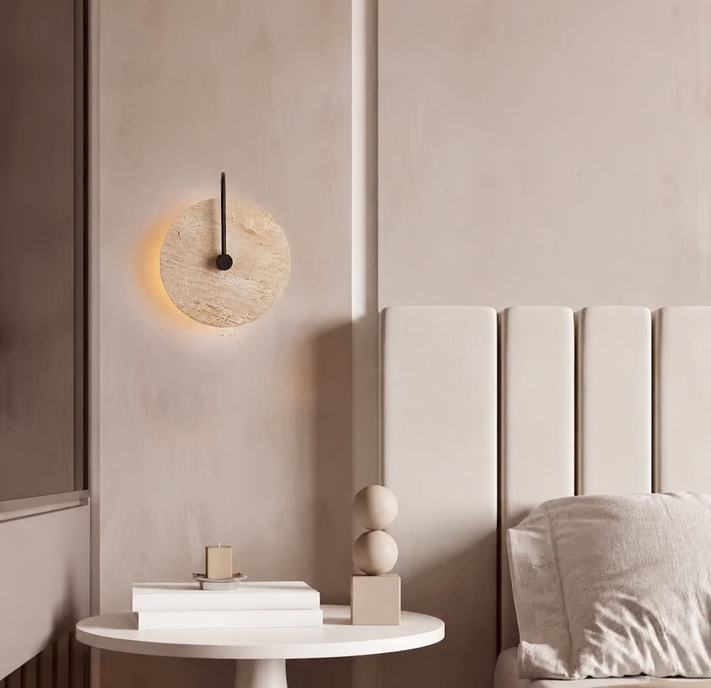 Travertine Round Disc Wall Sconce, model HPL-000479