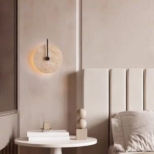 Travertine Round Disc Wall Sconce, model HPL-000479