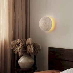 Travertine & Wood Wall Sconce, model HPL-000486