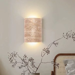 Travertine Cylinder Wall Sconce, model HPL-000496