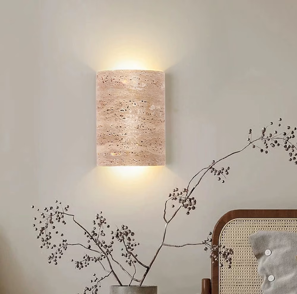 Travertine Cylinder Wall Sconce, model HPL-000496