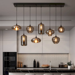 Glass & Fabric Linear Pendant Light, model HPL-000504