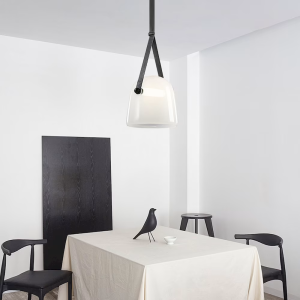 Glass & Leather Bell Pendant Light, model HPL-000506