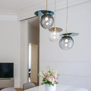 Glass & Brass Globe Disc Pendant Light, model HPL-000509
