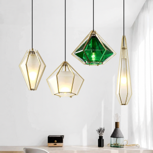 Glass & Brass Faceted Cage Pendant Light, model HPL-000514