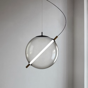 Glass & Brass Globe Tube Pendant Light, model HPL-000516