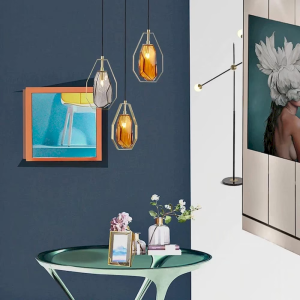 Brass & Glass Faceted Cage Pendant Light, model HPL-000519
