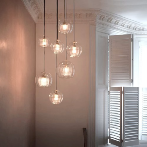 Glass Ribbed Globe Pendant Light, model HPL-000527