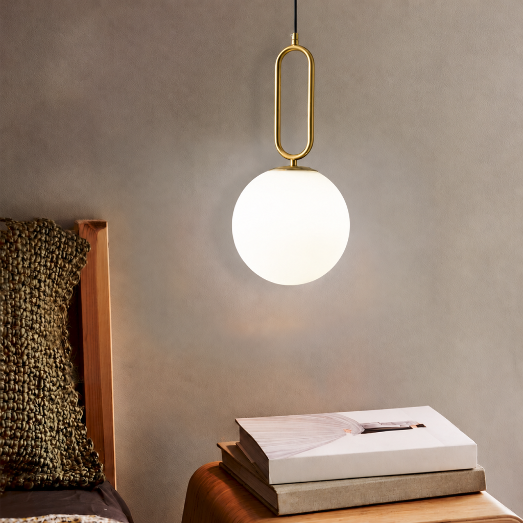 Brass & Glass Ring Globe Pendant Light, model HPL-000534