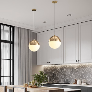 Brass & Glass Globe Pendant Light, model HPL-000539