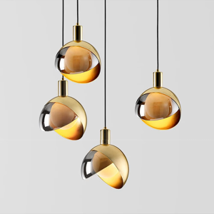 Brass & Glass Dome Pendant Light, model HPL-000540
