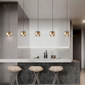 Glass & Brass Cylinder Pendant Light, model HPL-000555