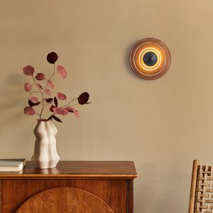 Carved concentric wood wall sconce, configuration HPL-000589-01