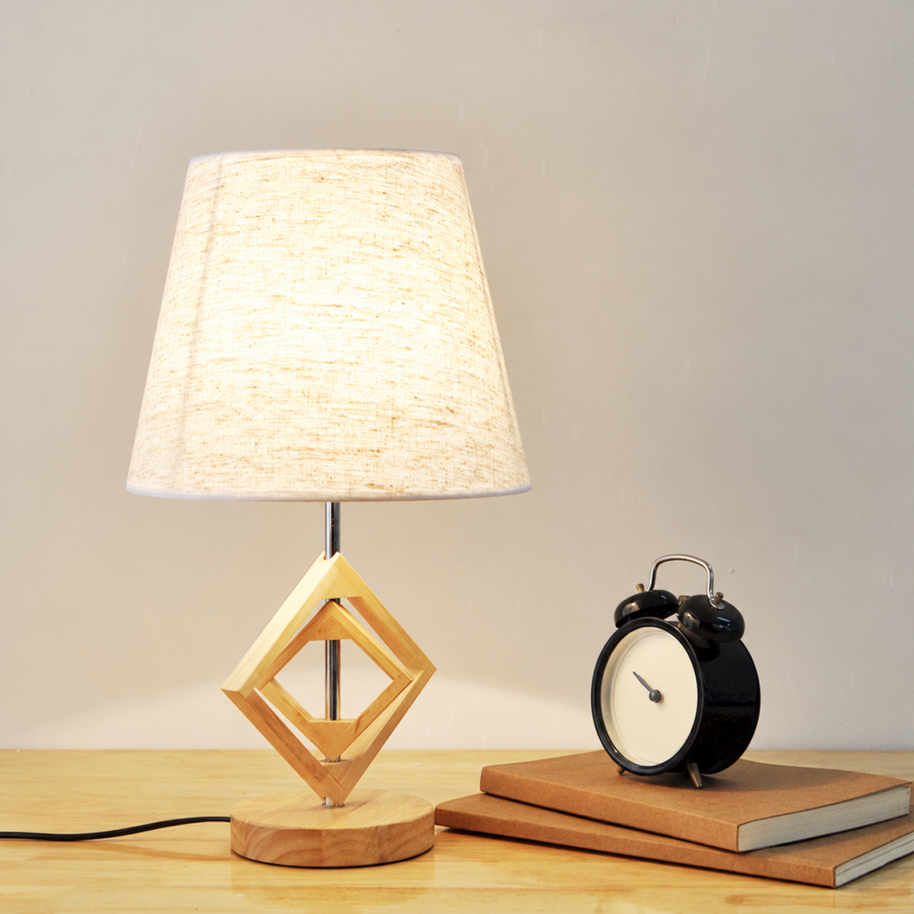 Wood & Fabric Conical Table Lamp, model HPL-000805