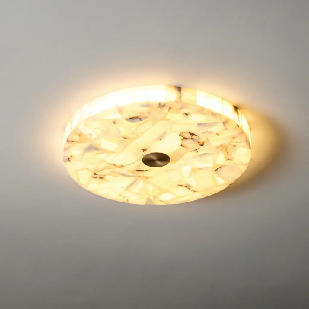 Alabaster & Brass Round Ceiling Light, model HPL-000870