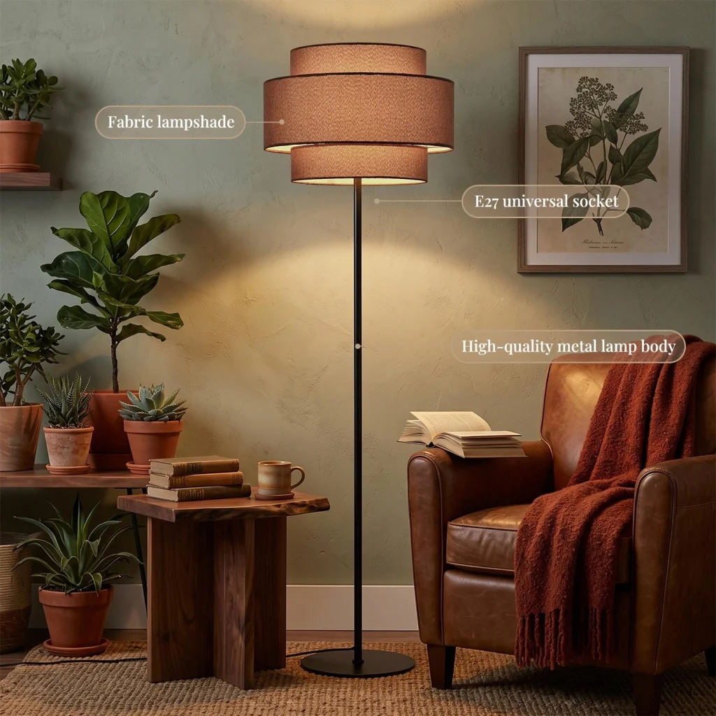 Three-tier fabric-shade floor lamp, model HPL-000958