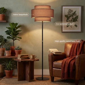 Three-tier fabric-shade floor lamp, model HPL-000958