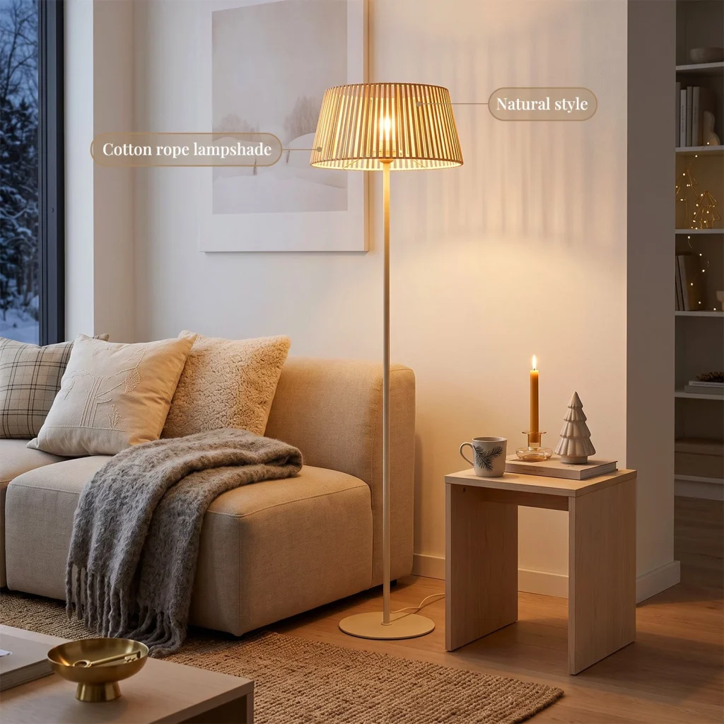 Cotton-thread shade floor lamp, model HPL-000959