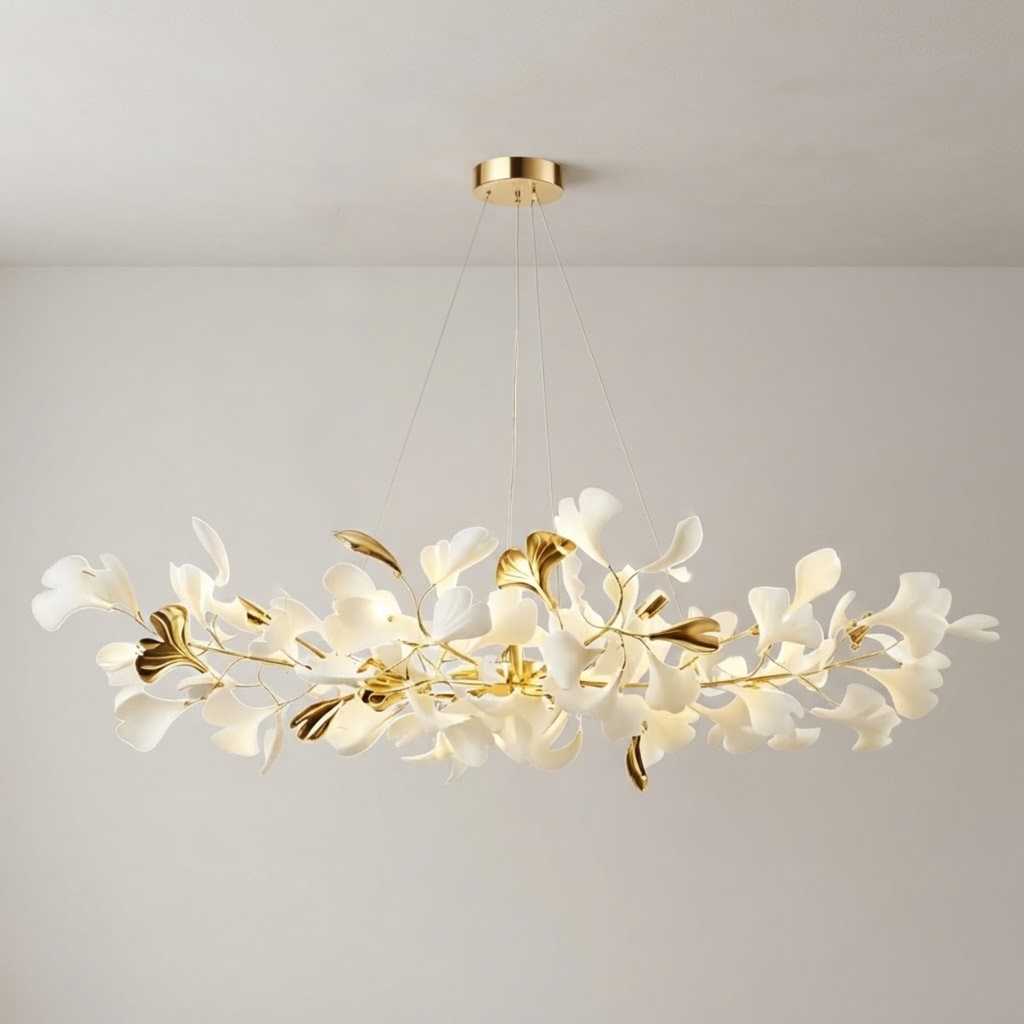 Brass & Copper Leaf Chandelier, representative model image, model HPL-001055